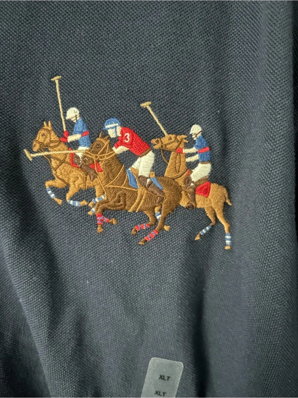Men's Navy Long-Sleeve Polo Shirt with Polo Player Embroidery